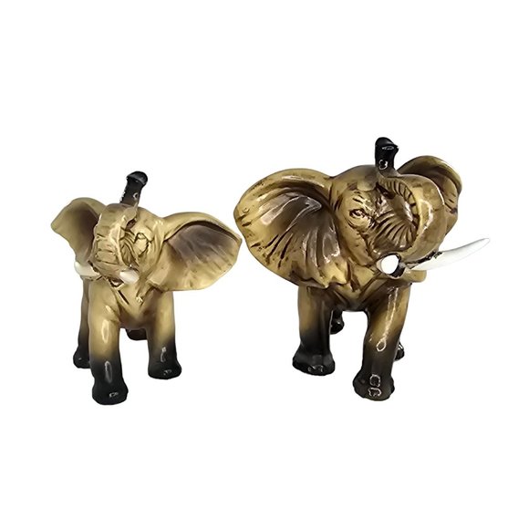 Vintage Lefton Elephant Figurine Set H2674 Trunk Up Lucky Gulfgate *FLAWS* - Picture 2 of 11